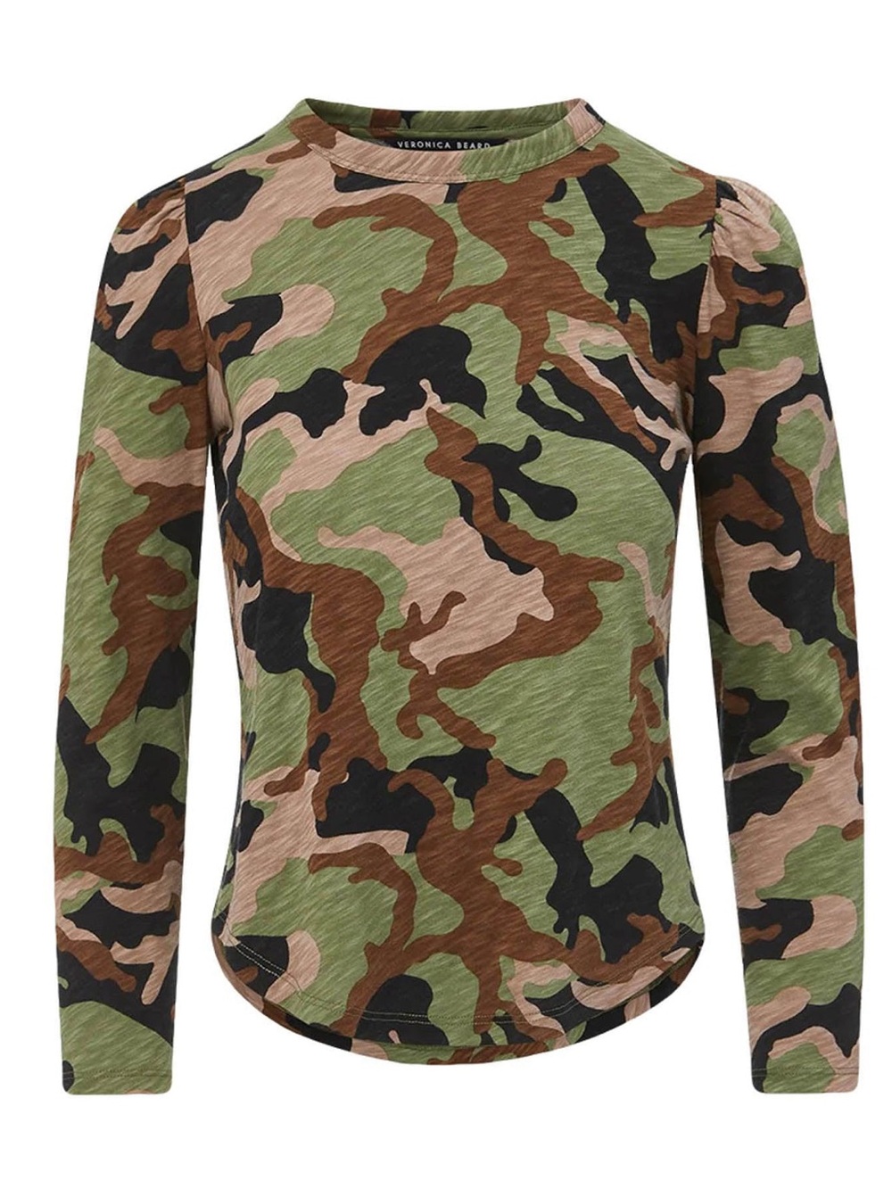 Veronica Beard Porter Camo Puff Sleeve Tee XL Pima Cotton